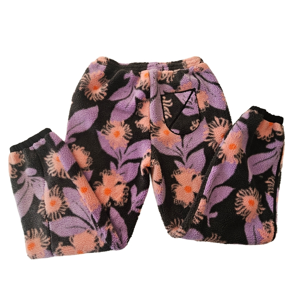 Staud Fleece Joggers Pants Small Quartz Acid Floral